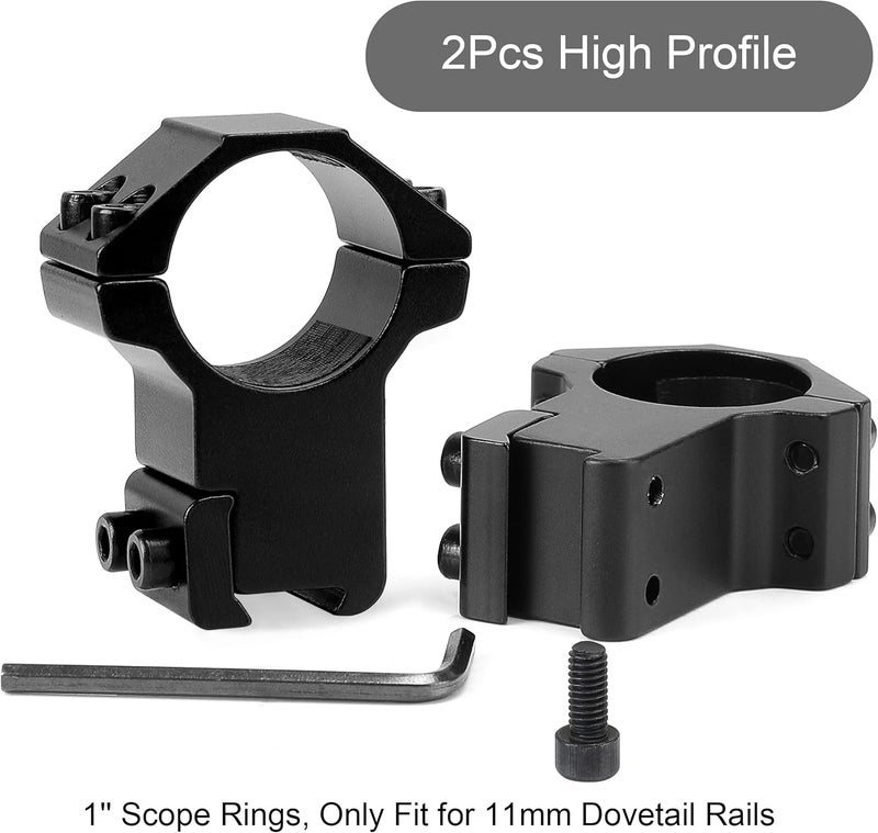 LONSEL 1'' Dovetail Scope Rings, 2 Pack High Profile or Medium Profile 1 Inch Scope Mount Rings for 11mm Dovetail Rails - Image 2